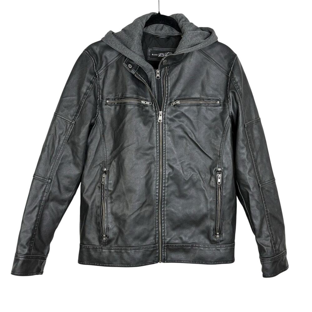 Black Rivet Men's Cafe Racer Moto Jacket Faux Leather Biker Size S
